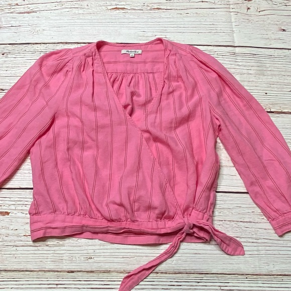 Madewell Pink Wrap Top in Cecilia Stripe Sz S - Picture 8 of 14